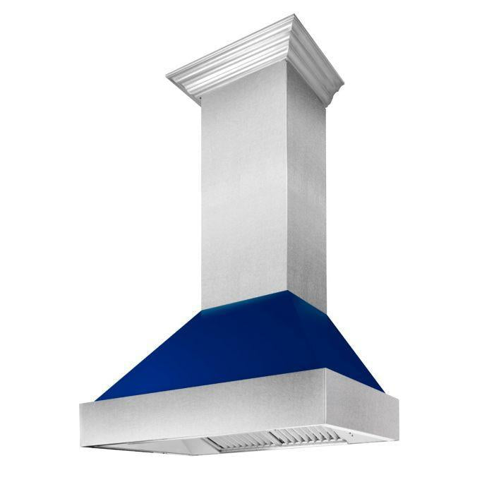 ZLINE 30 in Wall Mount Range Hood Ducted Satin Stainless Steel Blue Gloss Shell 8654BG-30