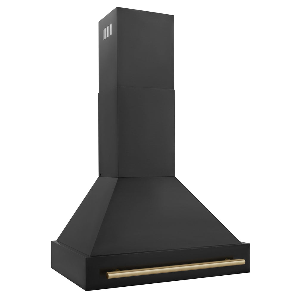ZLINE 30 Inch Wall Mount Range Hood Black Stainless Steel Autograph Edition Champagne Bronze Handle 400 CFM (BS655Z-30-CB)