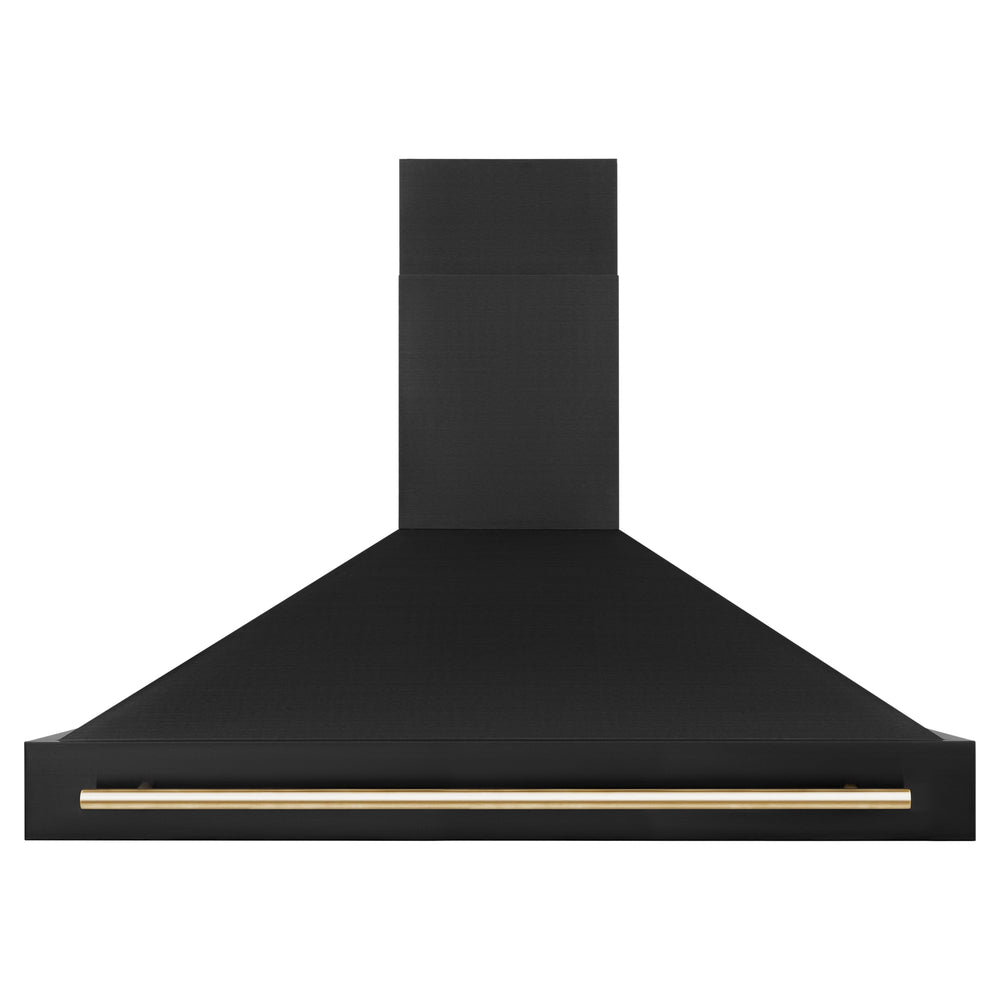 ZLINE 48 in. Wall Mount Range Hood Black Stainless Steel Gold Handle 400 CFM (BS655Z-48-G)