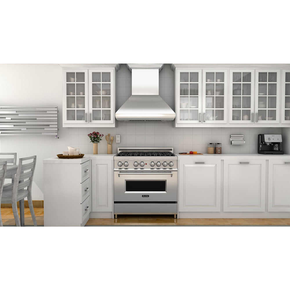 ZLINE 48 in Wall Mount Range Hood Convertible Vent Stainless Steel Crown Molding 587CRN-48