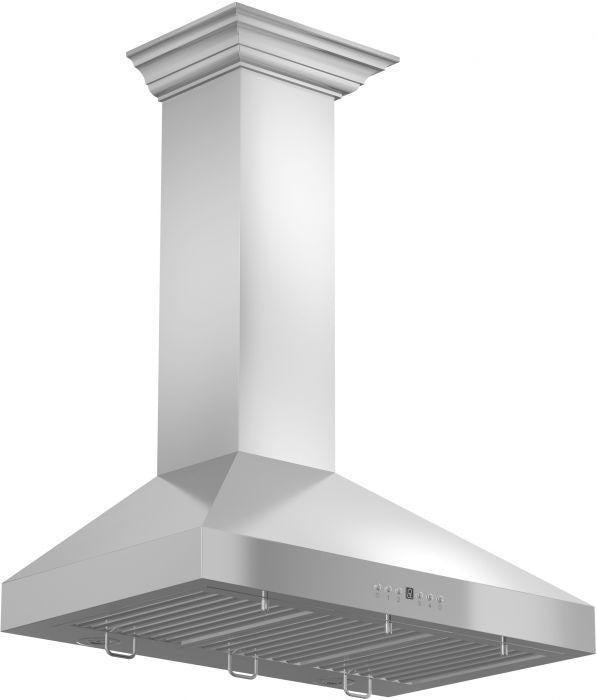 ZLINE 48 in. Wall Mount Range Hood Convertible Stainless Steel Crown Molding 4-Speed 700 CFM (KL3CRN-48)
