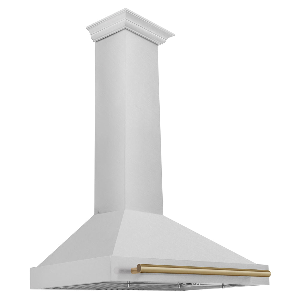 ZLINE 36 in. Wall Mount Range Hood – Satin Stainless Steel, Convertible Venting, Champagne Bronze Handle (KB4SNZ-36-CB)
