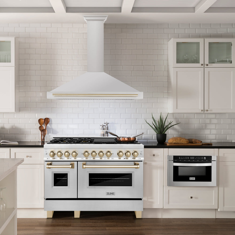 ZLINE 48 in. Wall Mount Range Hood Stainless Steel with Gold Handle Autograph Edition (KB4STZ-48-G)