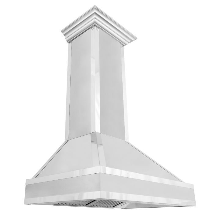 ZLINE 36" Wall Mount Range Hood – Satin Stainless Steel, Ducted, Mirror Accents, Designer Series (655MR-36)